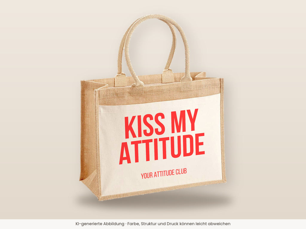 Kiss my attitude – Jutetasche mit Spruch, große Jutetasche, Detailansicht