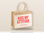 Kiss my attitude – Jutetasche mit Spruch, große Jutetasche, Detailansicht