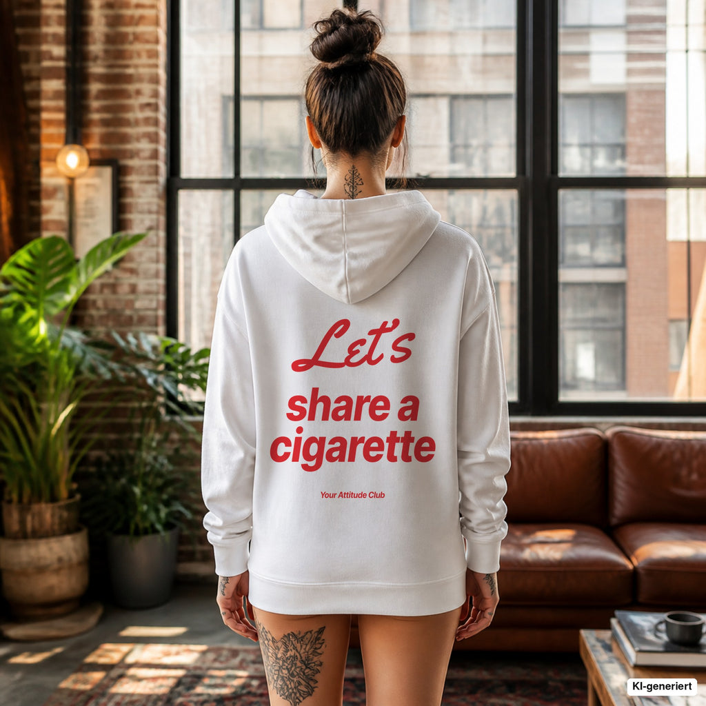 Let’s Share a Cigarette – weißer Hoodie mit rotem Backprint, Damen im Loft