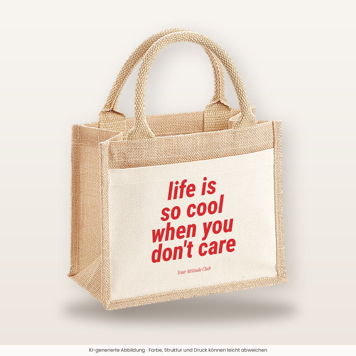 Life is so cool when you don't care – Jutetasche mit Spruch, kleine Jutetasche 26 × 22 cm