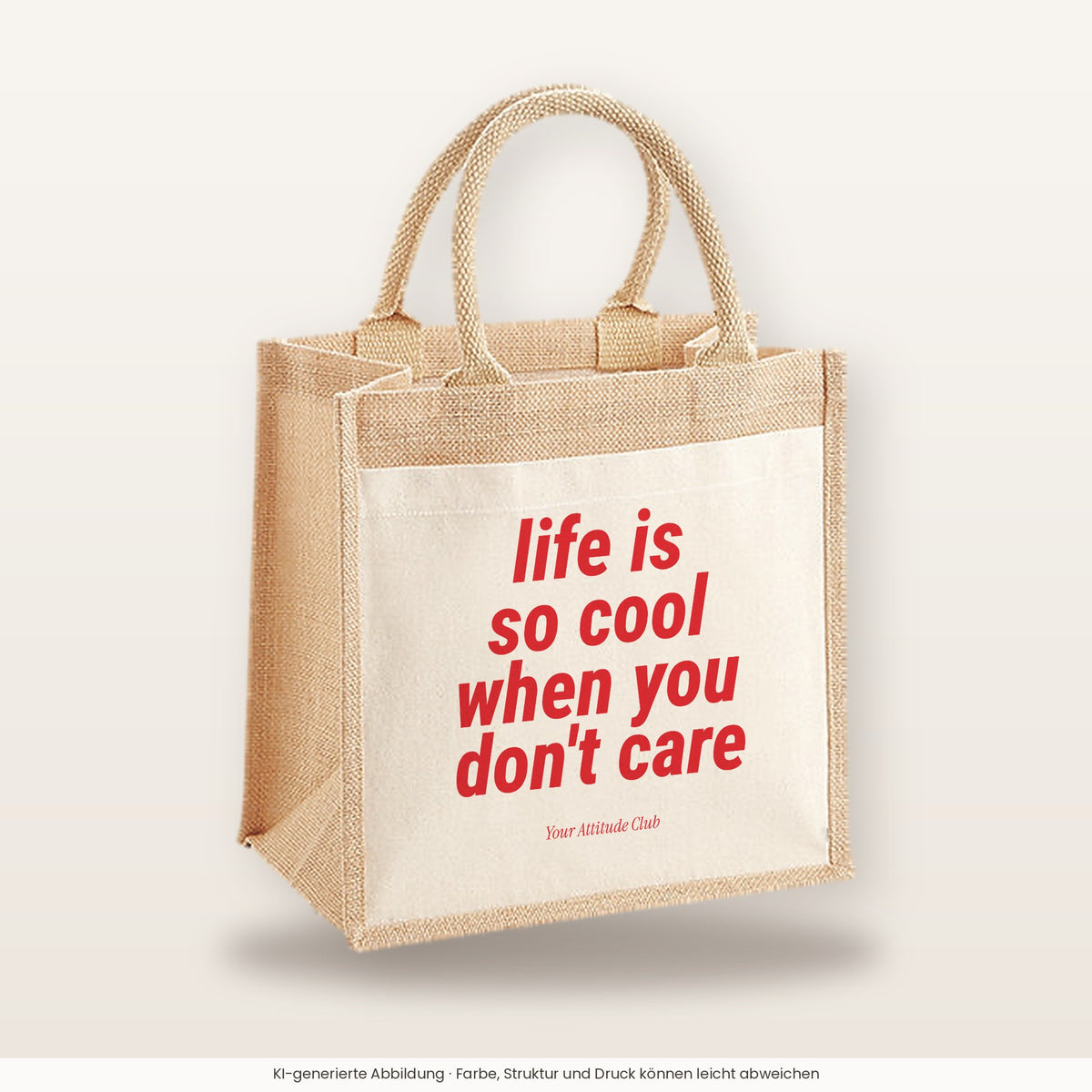 Life is so cool when you don't care – Jutetasche mit Spruch, mittlere Jutetasche 30 × 30 cm