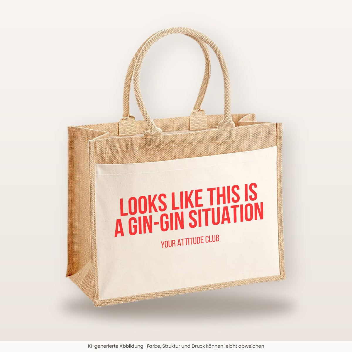 Looks like this is a gin-gin situation – Jutetasche mit Spruch, große Jutetasche, Produktansicht
