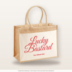 Lucky Bastard – Jutetasche mit Spruch, große Jutetasche, Produktansicht
