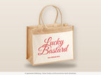 Lucky Bastard – Jutetasche mit Spruch, große Jutetasche, Detailansicht