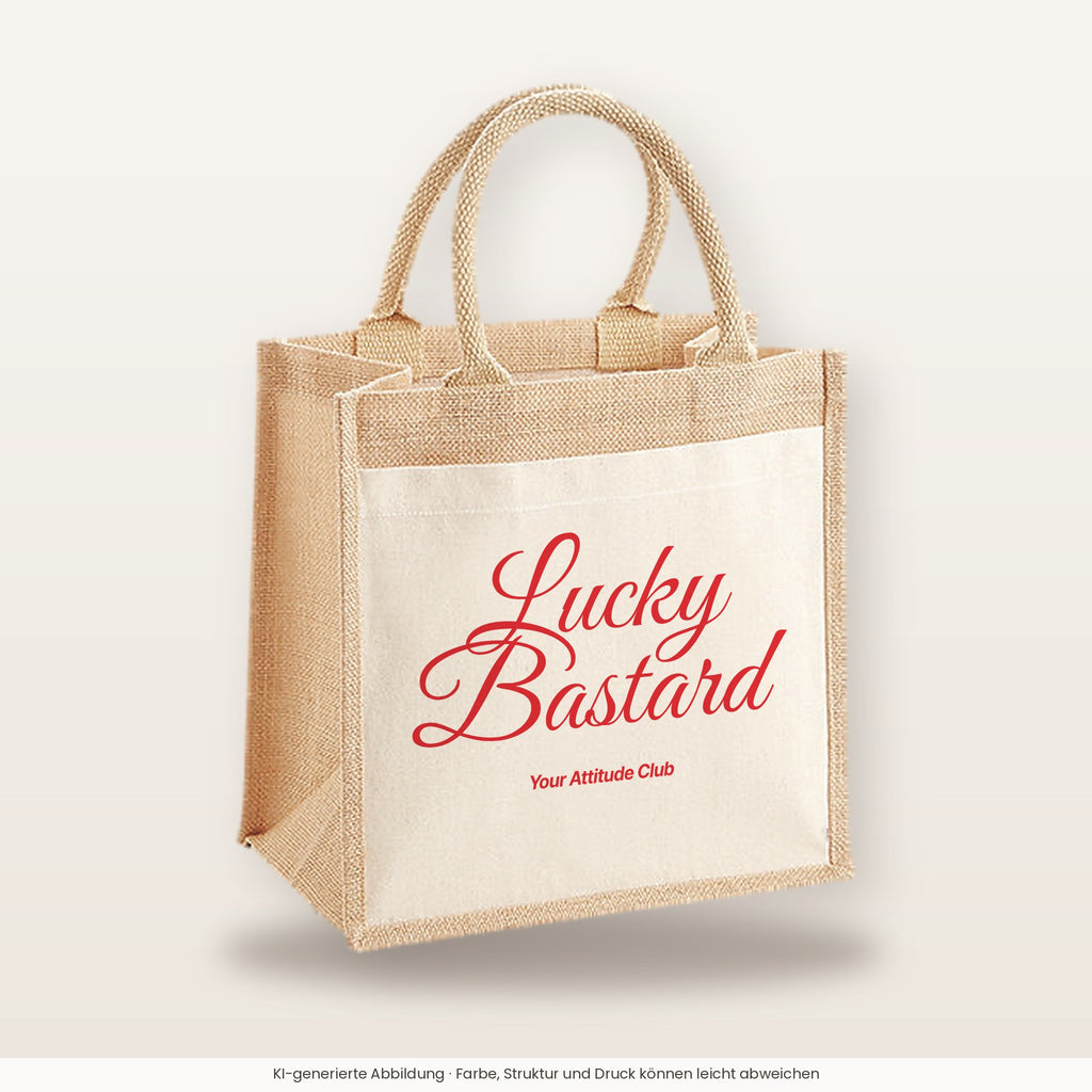 Lucky Bastard – Jutetasche mit Spruch, mittlere Jutetasche 30 × 30 cm