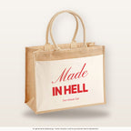 Made In Hell – Jutetasche mit Spruch, große Jutetasche, Produktansicht