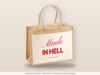 Made In Hell – Jutetasche mit Spruch, große Jutetasche, Detailansicht