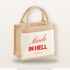 Made In Hell – Jutetasche mit Spruch, kleine Jutetasche 26 × 22 cm