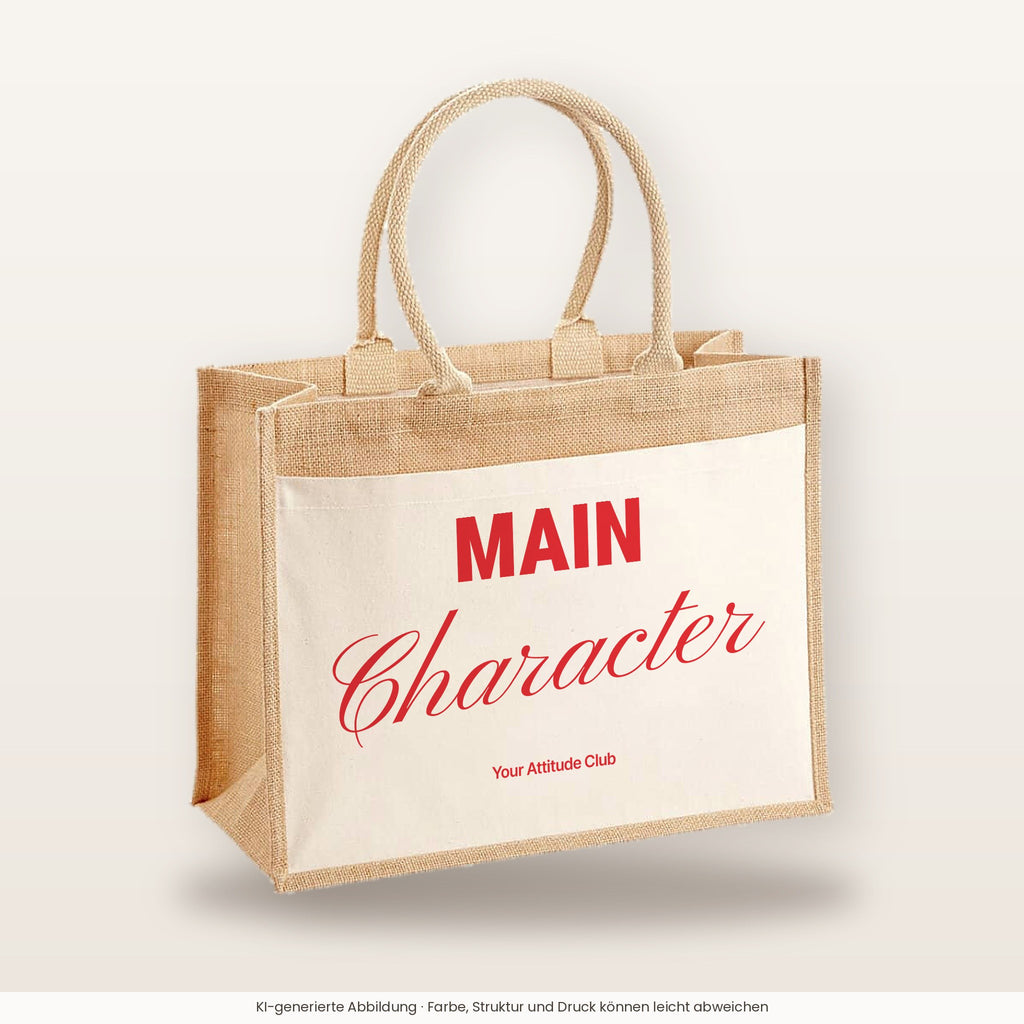Main Character – Jutetasche mit Spruch, große Jutetasche, Produktansicht
