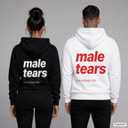 Male Tears – Hoodie mit Backprint, Frau in Schwarz und Mann in Weiß