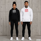 Male Tears – Hoodie mit Frontprint, Frau in Schwarz und Mann in Weiß vor Betonwand