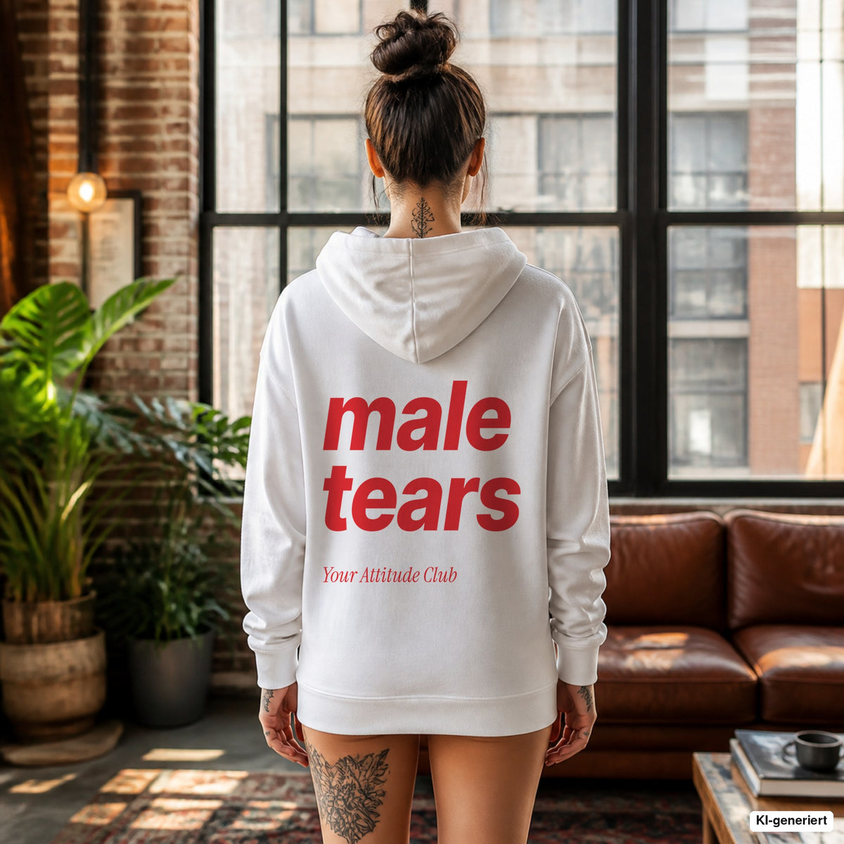Male Tears – weißer Hoodie mit rotem Backprint, Damen im Loft