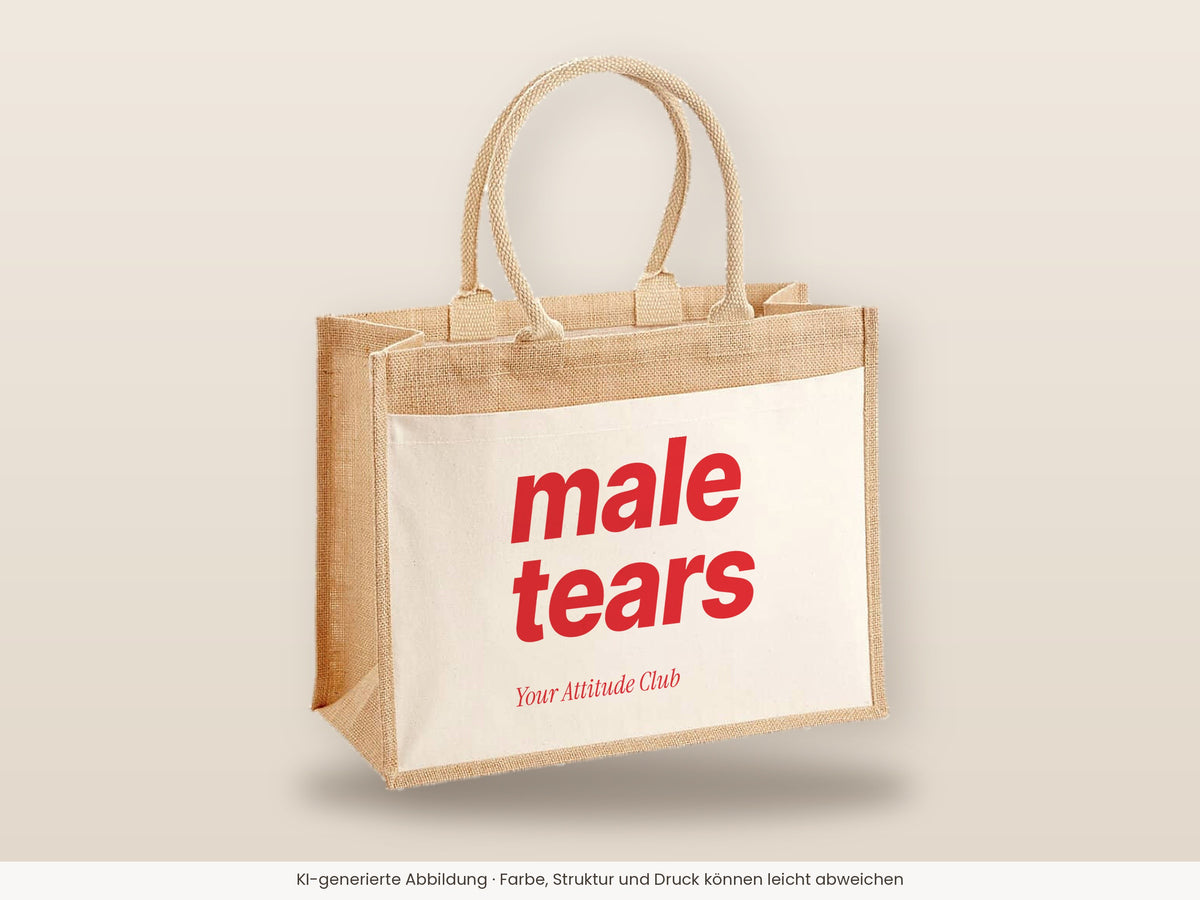 Male Tears – Jutetasche mit Spruch, große Jutetasche, Detailansicht