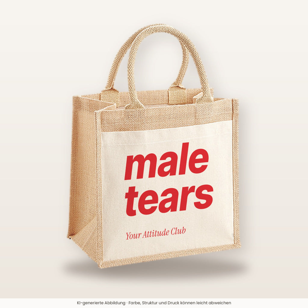 Male Tears – Jutetasche mit Spruch, mittlere Jutetasche 30 × 30 cm