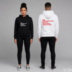 Mein Weihnachtswunsch liegt nicht unterm Baum. Sondern im Bett – Hoodie unisex mit Frontprint (Frau, Schwarz) und Backprint (Mann, Weiß)