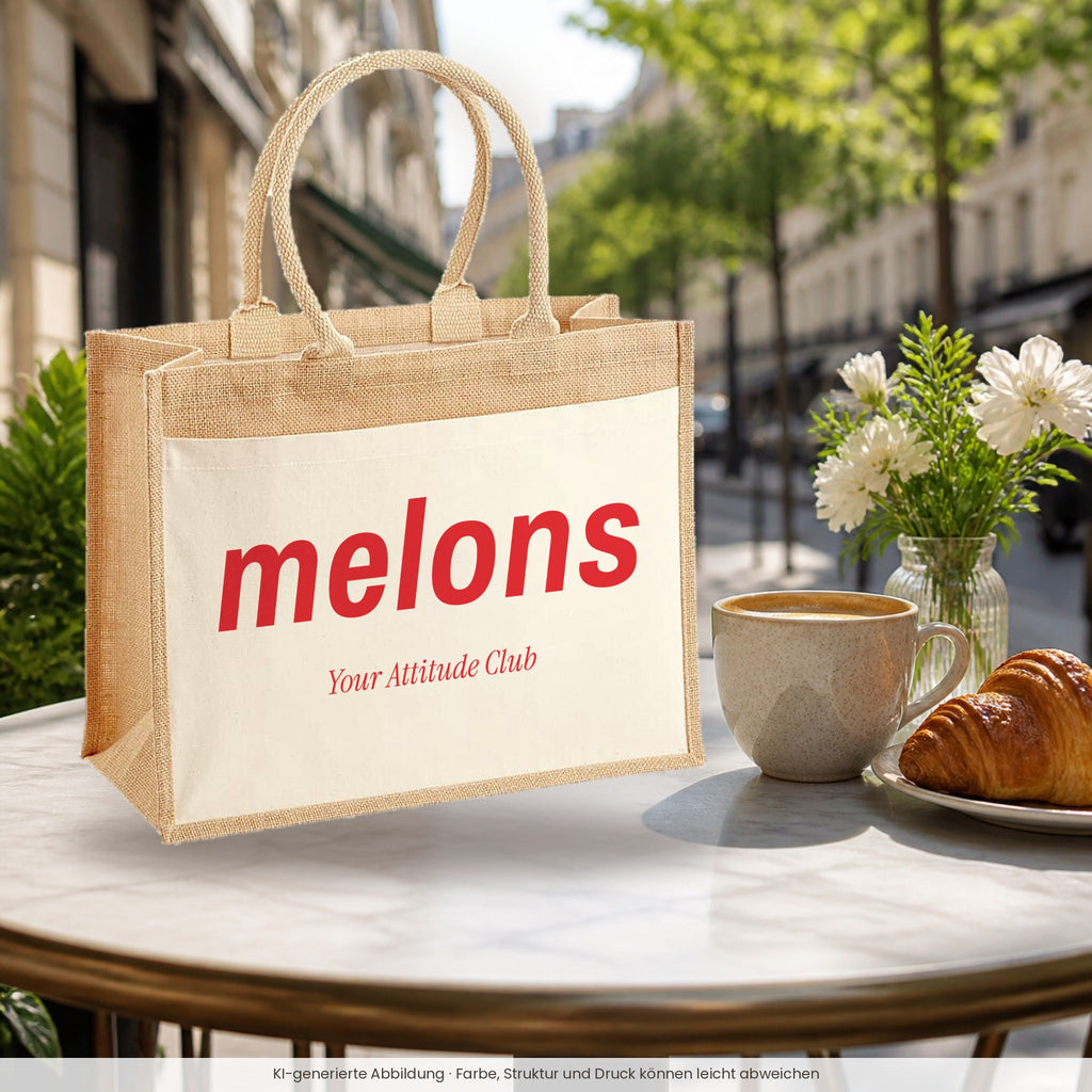 Melons – Jutetasche mit Spruch, im Café