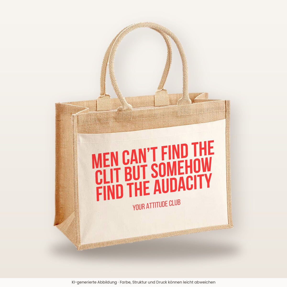 Men can't find the clit but somehow find the audacity – Jutetasche mit Spruch, große Jutetasche, Produktansicht