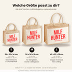 MILF hunter – Jutetasche mit Spruch, Größenvergleich klein, mittel, groß
