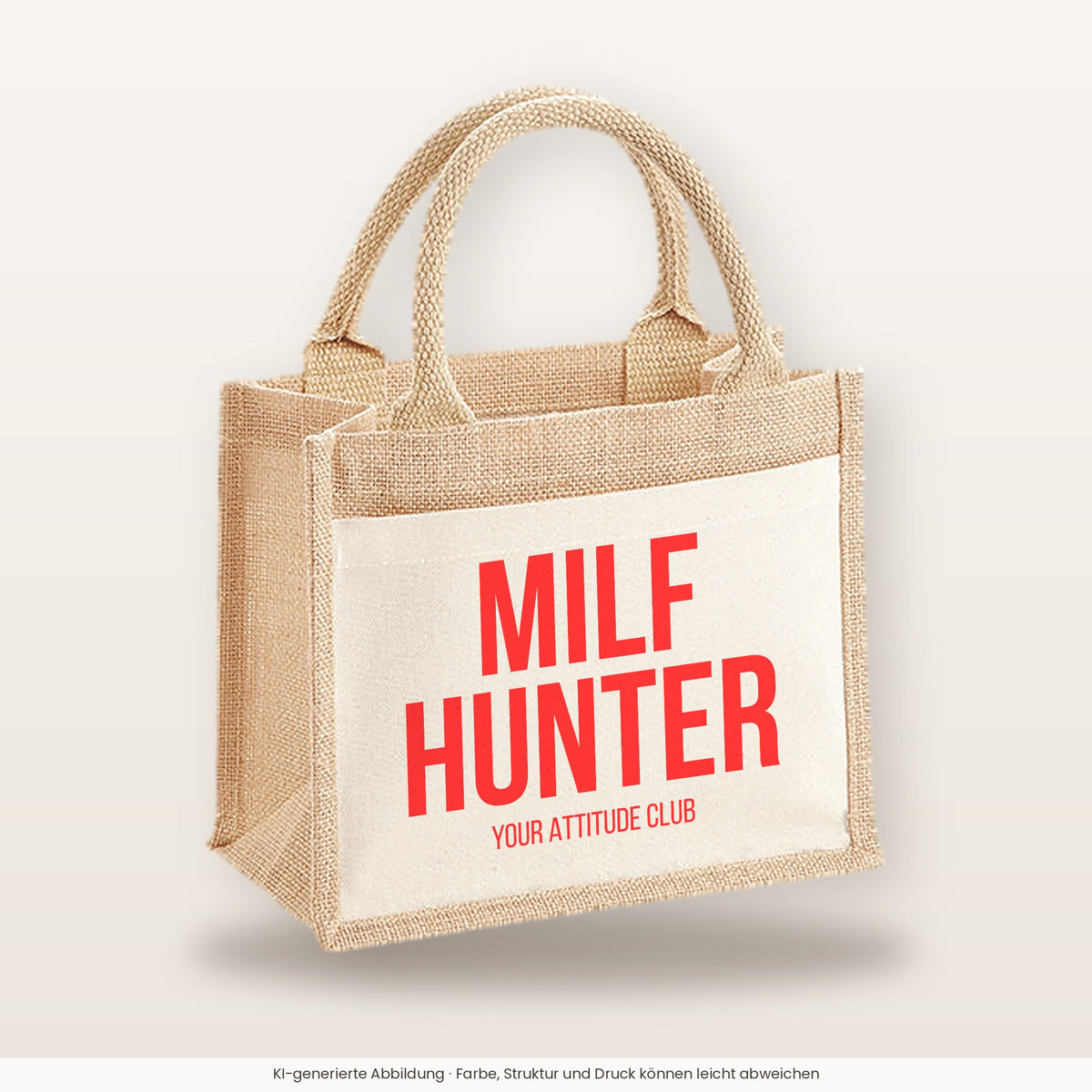 MILF hunter – Jutetasche mit Spruch, kleine Jutetasche 26 × 22 cm