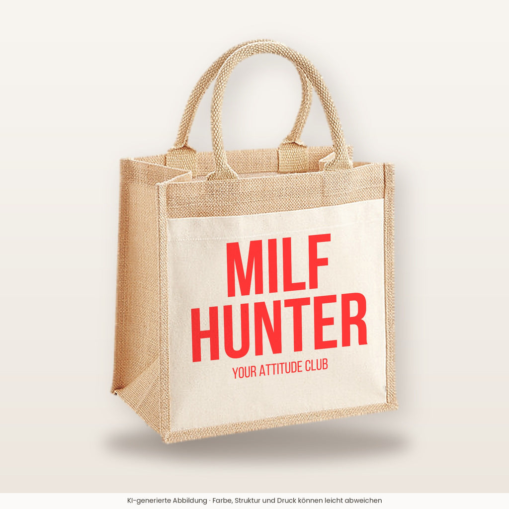MILF hunter – Jutetasche mit Spruch, mittlere Jutetasche 30 × 30 cm