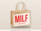 MILF – Jutetasche mit Spruch, große Jutetasche, Detailansicht