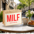 MILF – Jutetasche mit Spruch, im Café