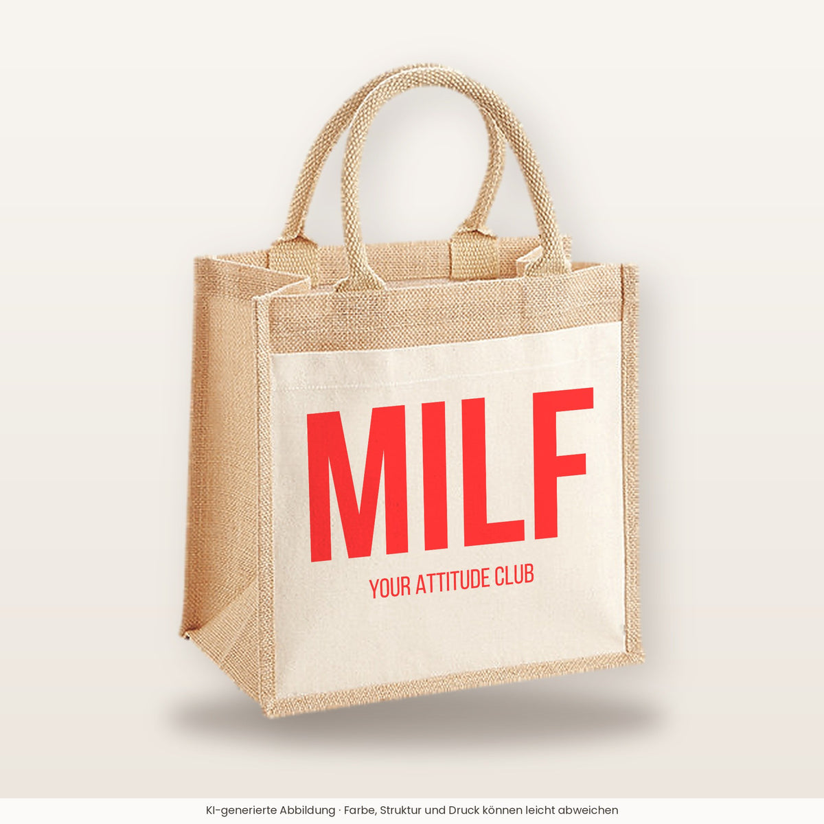MILF – Jutetasche mit Spruch, mittlere Jutetasche 30 × 30 cm