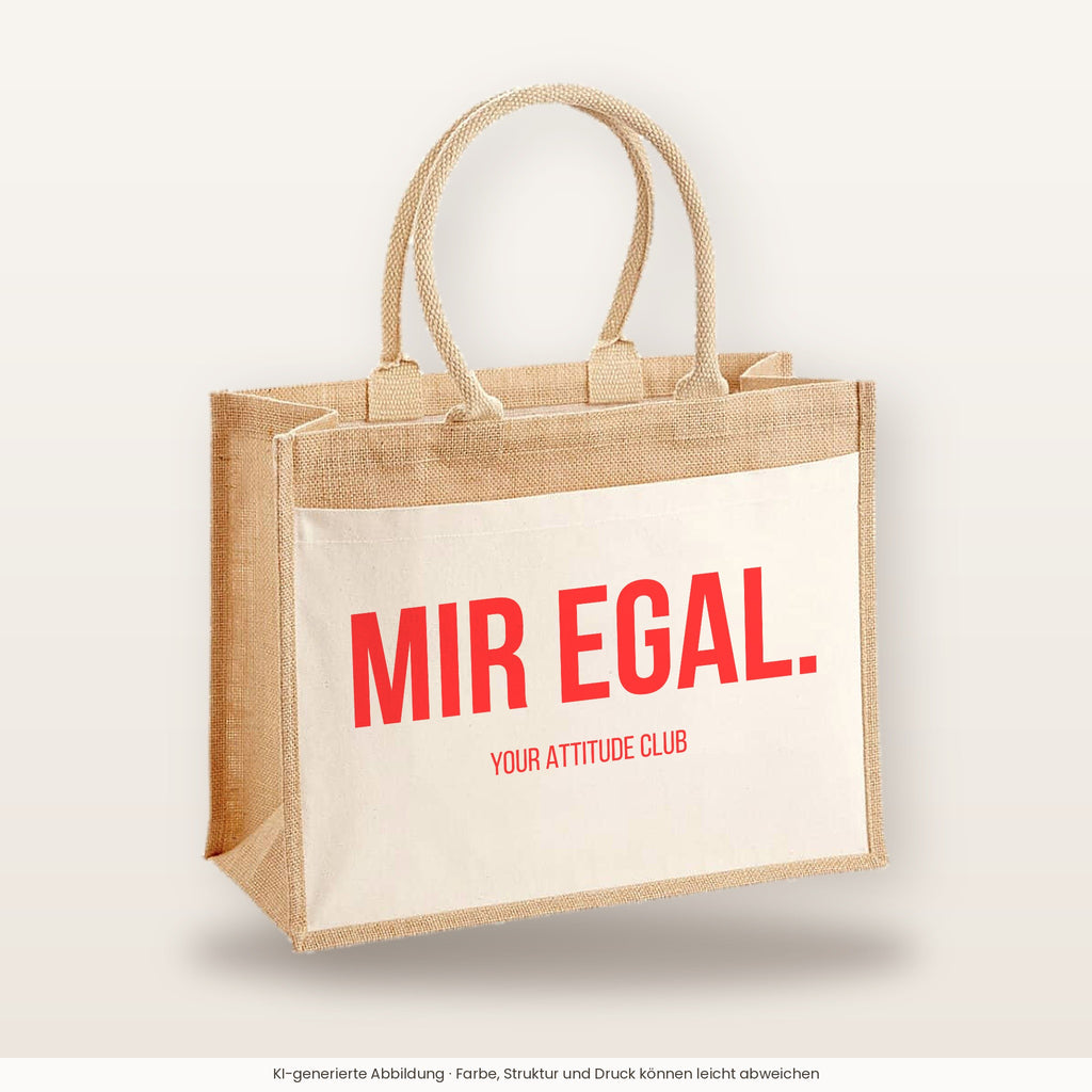 Mir egal. – Jutetasche mit Spruch, große Jutetasche, Produktansicht