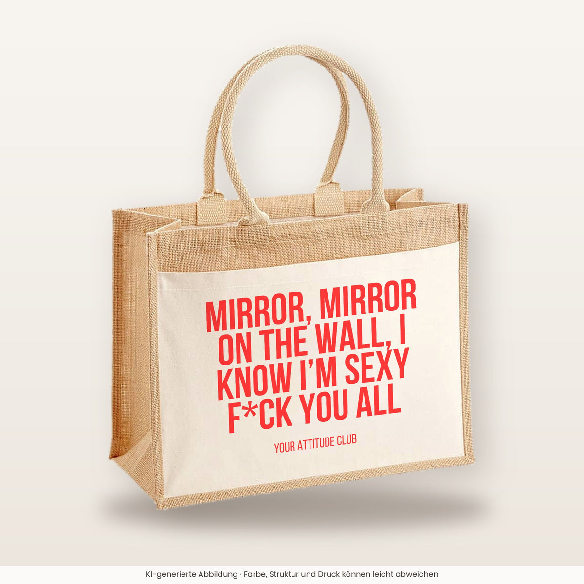 Mirror, mirror on the wall, I know I'm sexy f*ck you all – Jutetasche mit Spruch, große Jutetasche, Produktansicht