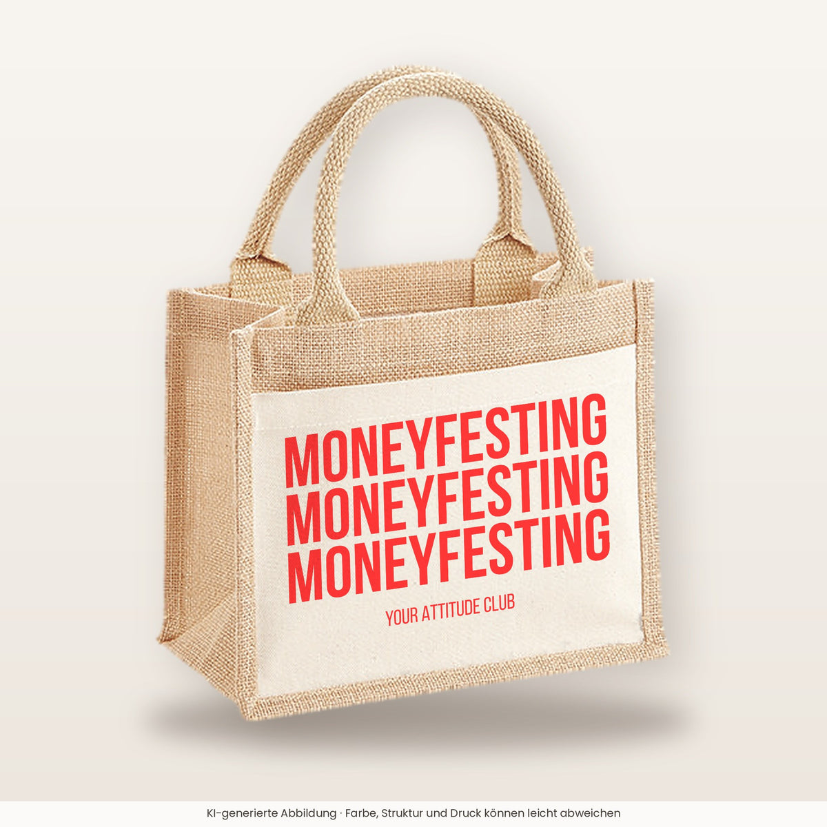 Moneyfesting Moneyfesting Moneyfesting – Jutetasche mit Spruch, kleine Jutetasche 26 × 22 cm