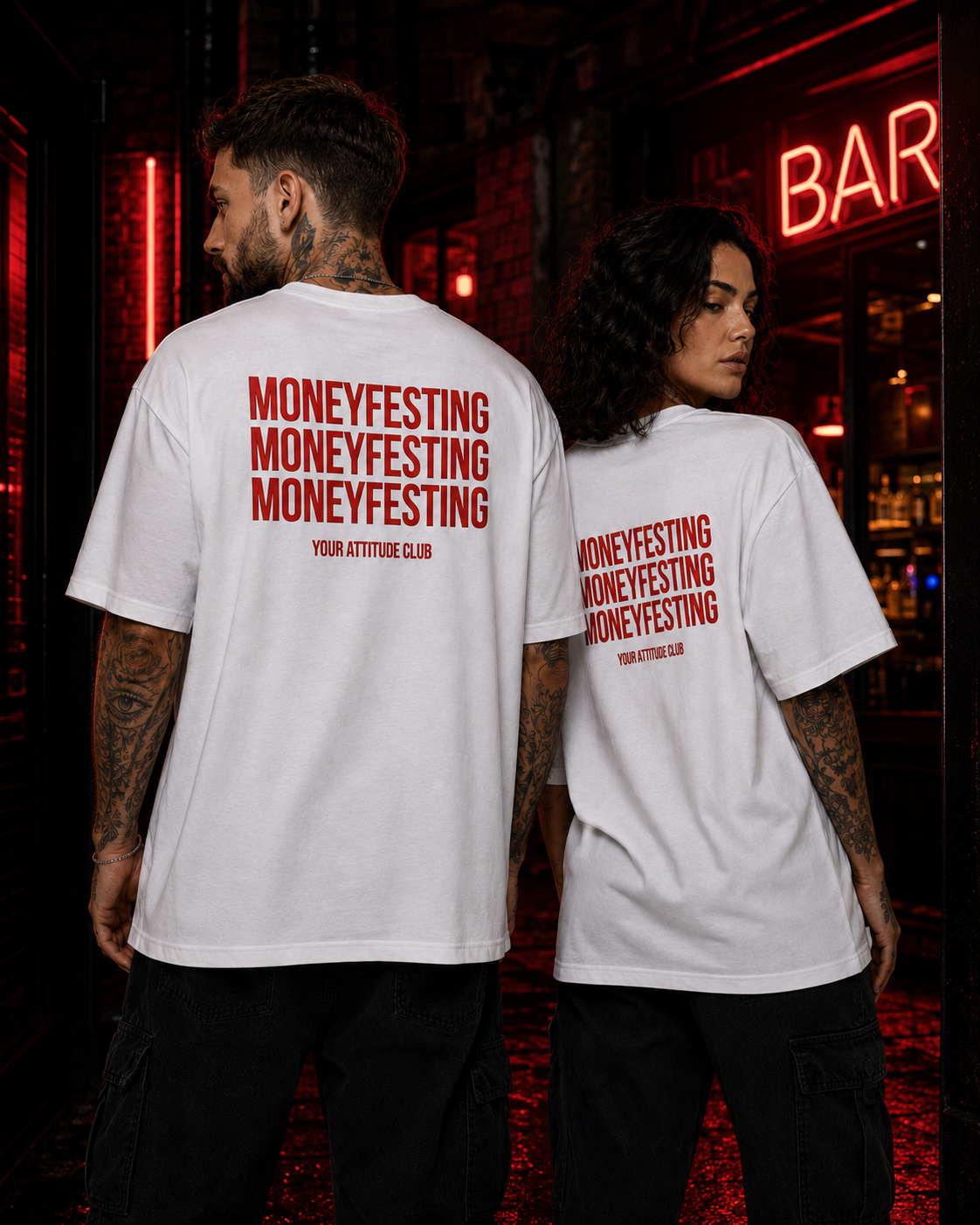 MONEYFESTING MONEYFESTING MONEYFESTING – Unisex Oversize T-Shirt mit Backprint, Statement Shirt, Streetwear Geschenk für Frauen und Männer