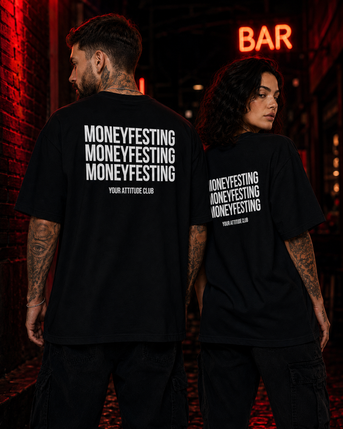 MONEYFESTING MONEYFESTING MONEYFESTING – Unisex Oversize T-Shirt mit Backprint, Statement Shirt, Streetwear Geschenk für Frauen und Männer