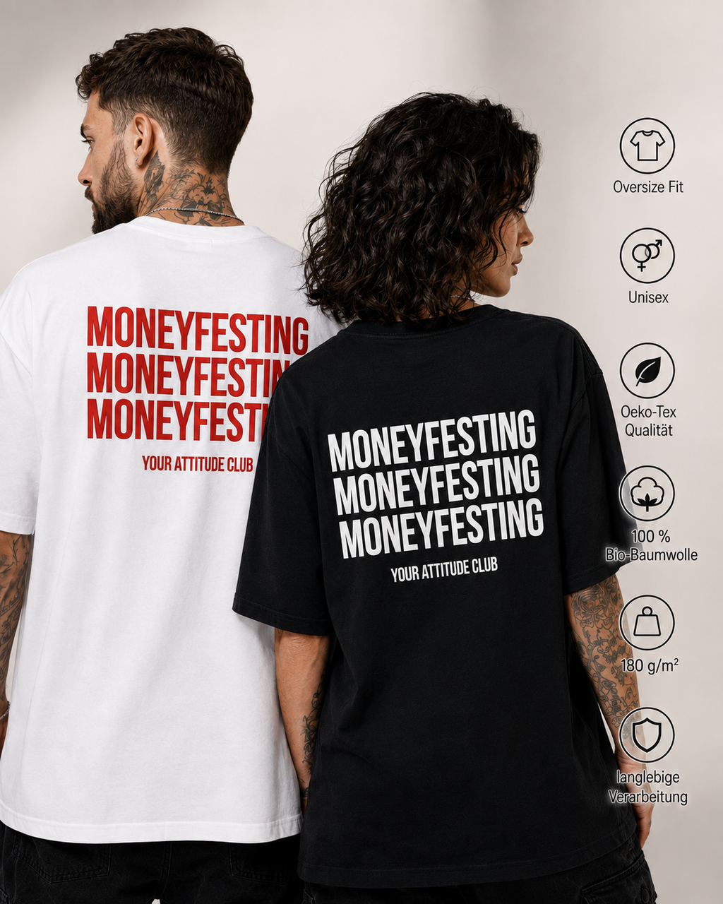 MONEYFESTING MONEYFESTING MONEYFESTING – Unisex Oversize T-Shirt mit Backprint, Statement Shirt, Streetwear Geschenk für Frauen und Männer