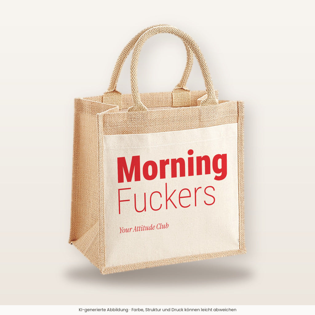 Morning Fuckers – Jutetasche mit Spruch, mittlere Jutetasche 30 × 30 cm