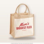 Mum’s Biggest Flex – Jutetasche mit Spruch, mittlere Jutetasche 30 × 30 cm