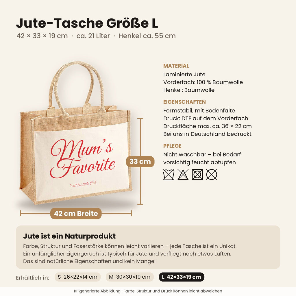 Mum’s Favorite – Jutetasche mit Spruch, Maße, Material und Pflege