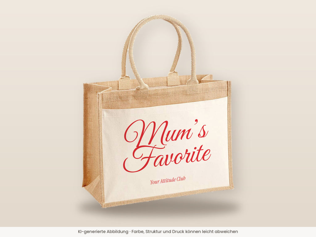 Mum’s Favorite – Jutetasche mit Spruch, große Jutetasche, Detailansicht