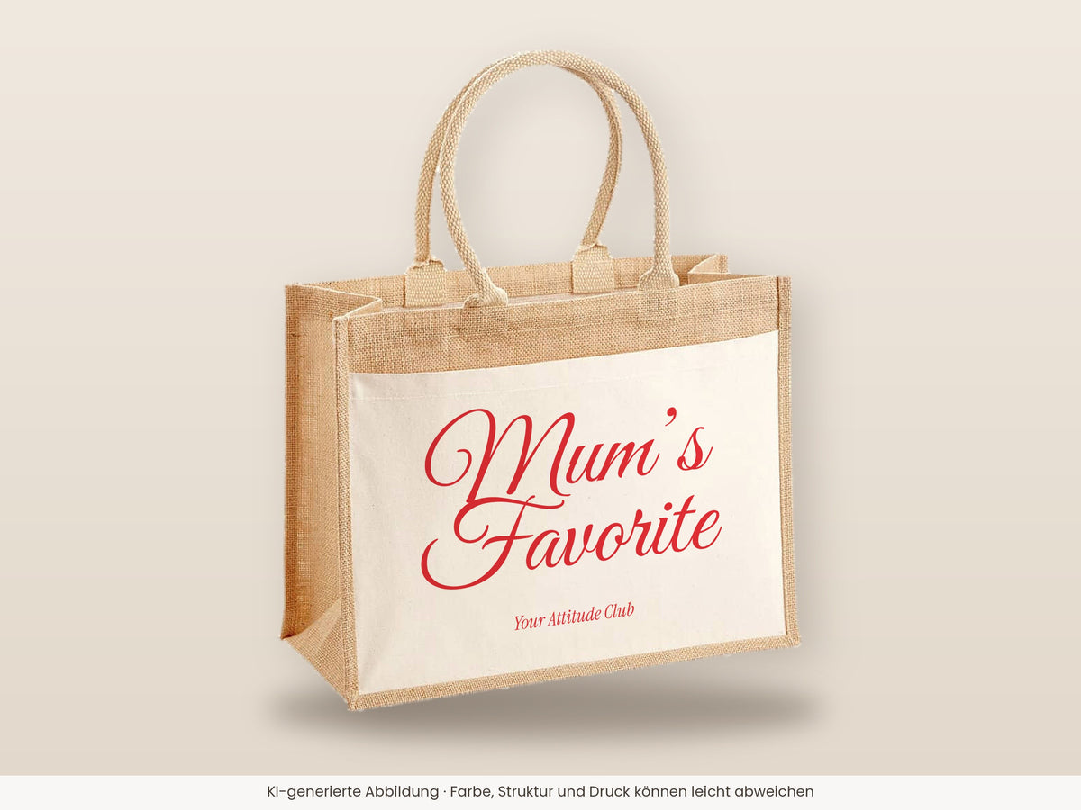 Mum’s Favorite – Jutetasche mit Spruch, große Jutetasche, Detailansicht
