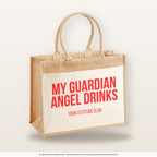 My guardian angel drinks – Jutetasche mit Spruch, große Jutetasche, Produktansicht