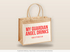 My guardian angel drinks – Jutetasche mit Spruch, große Jutetasche, Detailansicht