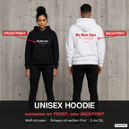 My Mum Says I’m Special – Hoodie wahlweise mit Front- oder Backprint, Paar vor Betonwand