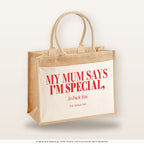 My Mum Says I'm Special, So Fuck You – Jutetasche mit Spruch, große Jutetasche, Produktansicht