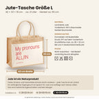 My pronouns are ALL-IN – Jutetasche mit Spruch, Maße, Material und Pflege