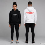 My rap name is lil hungry – Hoodie unisex mit Frontprint (Frau, Schwarz) und Backprint (Mann, Weiß)