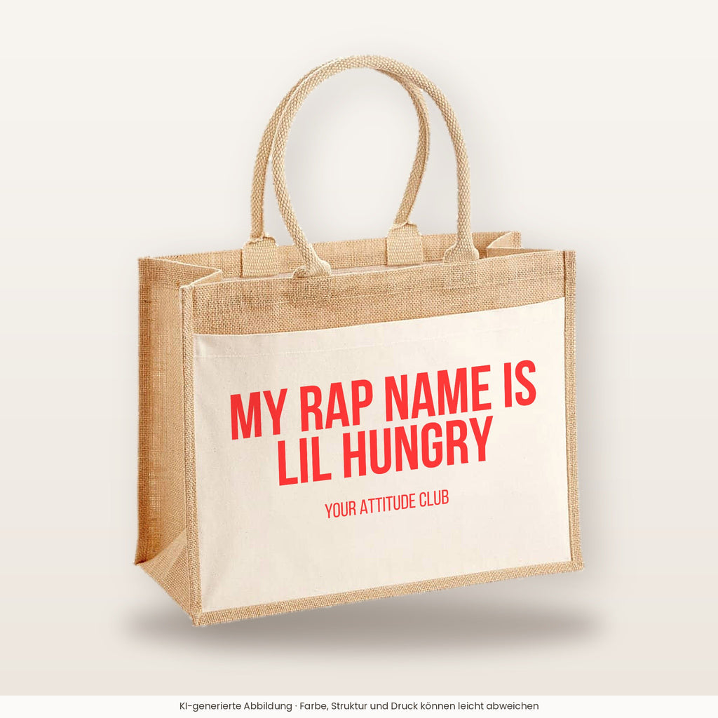 My rap name is Lil Hungry – Jutetasche mit Spruch, große Jutetasche, Produktansicht