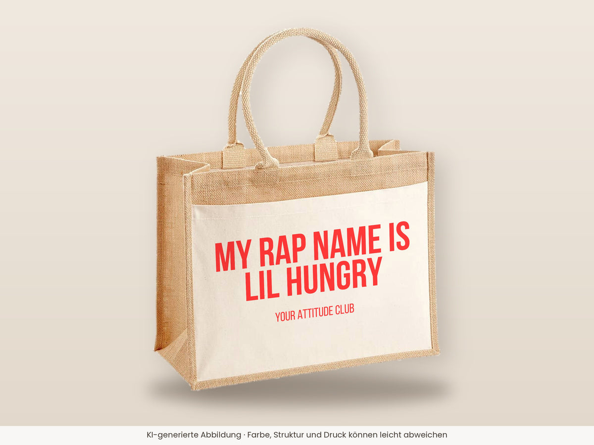 My rap name is Lil Hungry – Jutetasche mit Spruch, große Jutetasche, Detailansicht