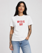 MY EX IS GAY – besticktes Damen Shirt, freches Statement T-Shirt, Geschenk für Freundin, Trennungsgeschenk, Bio-Baumwolle, Weiß oder Schwarz