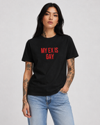 MY EX IS GAY – besticktes Damen Shirt, freches Statement T-Shirt, Geschenk für Freundin, Trennungsgeschenk, Bio-Baumwolle, Weiß oder Schwarz