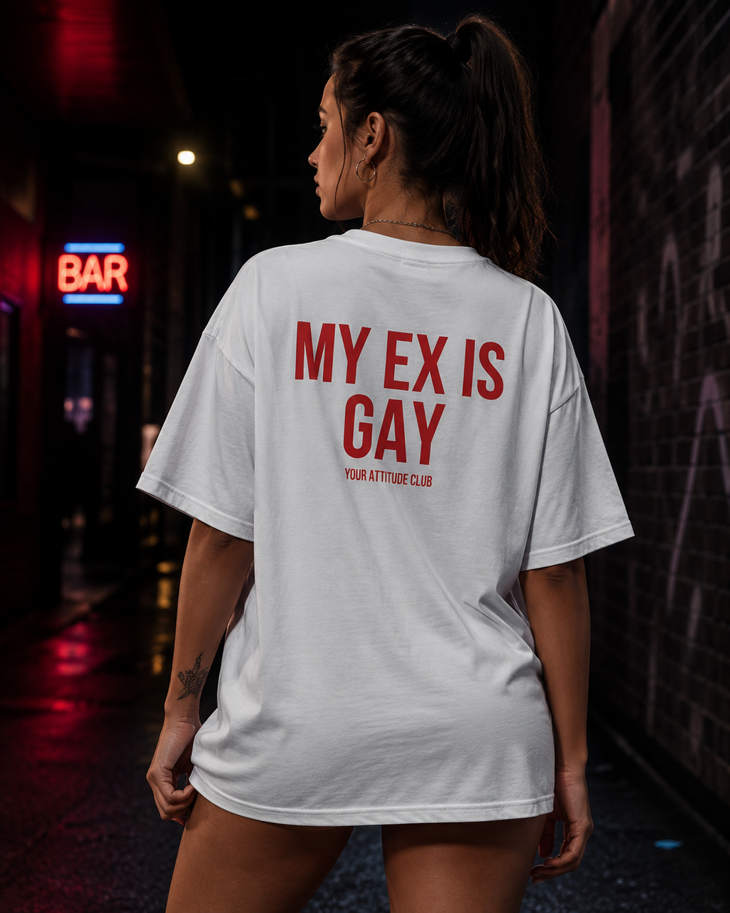 MY EX IS GAY | Oversize Shirt Unisex mit Backprint, Statement Shirt aus Bio-Baumwolle