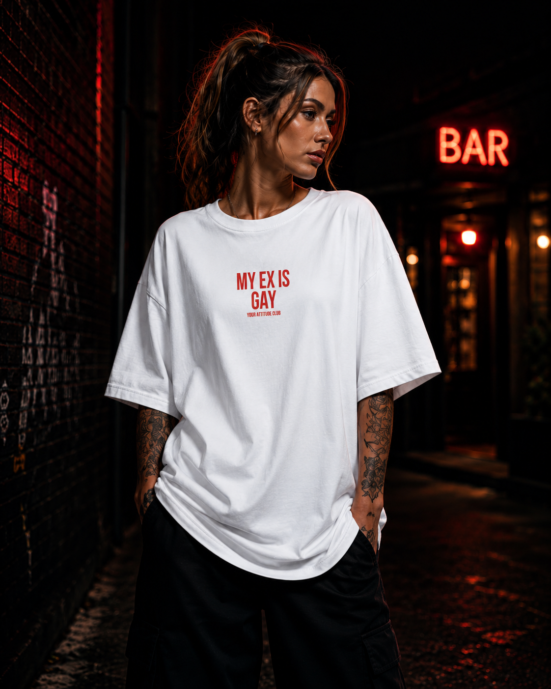 MY EX IS GAY | Oversize Shirt Unisex mit Frontprint, Statement Shirt aus Bio-Baumwolle